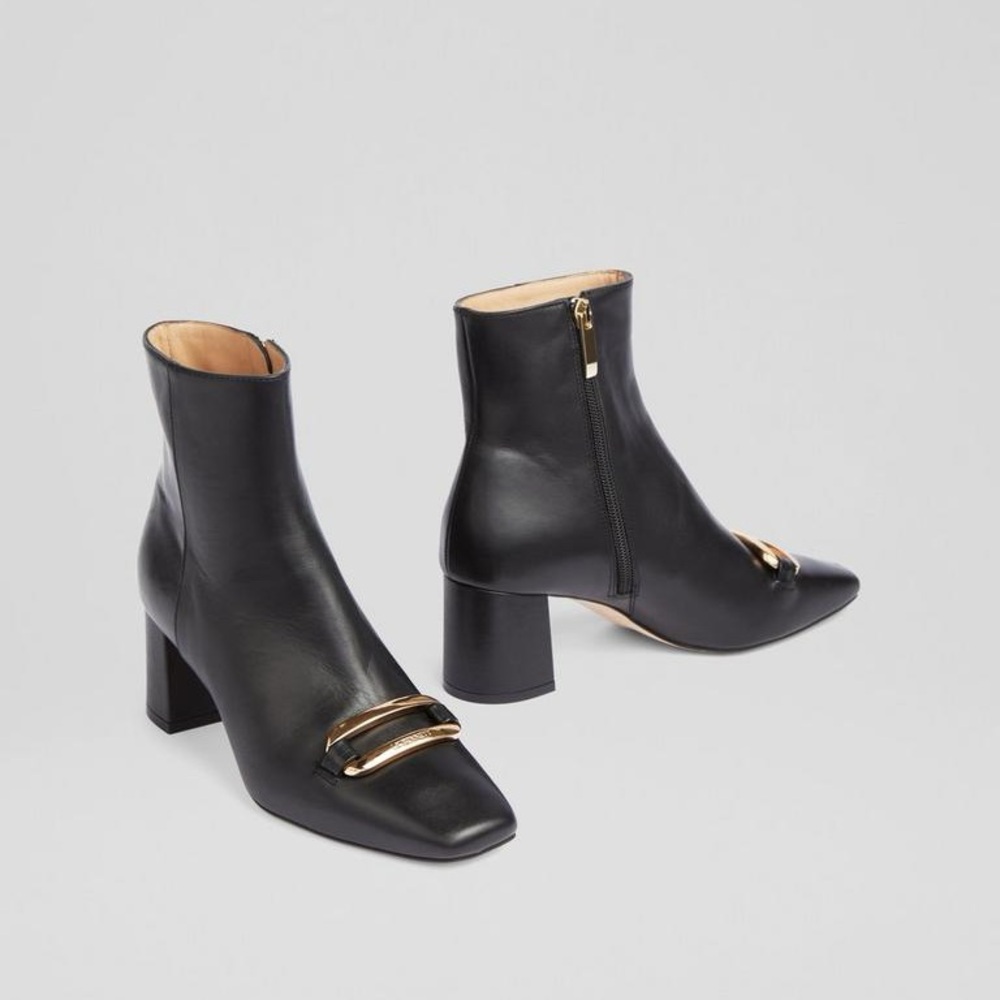 NEW ⚜️LK Bennett⚜️Novella Black Leather Gold Bar Ankle Black Boots Sz. 38 - Picture 3 of 4